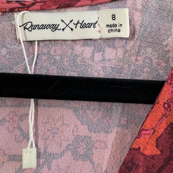 Bohemian multicolor pink bell sleeve hippie dress by Runaway heart size 8 - Picture 3 of 8